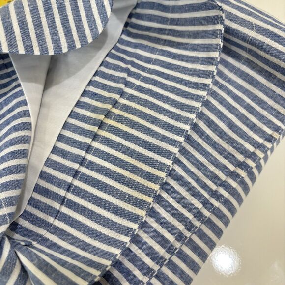 J Crew Striped Off Shoulder Mini Dress Sz 0 NWT Cotton Linen Blue White Boho - Picture 9 of 9